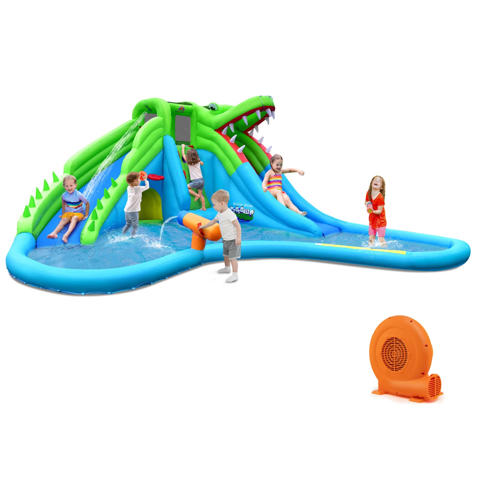 BOUNTECH Inflatable Water Slide for Kids | 7 in 1 Crocodile Mighty Water Park