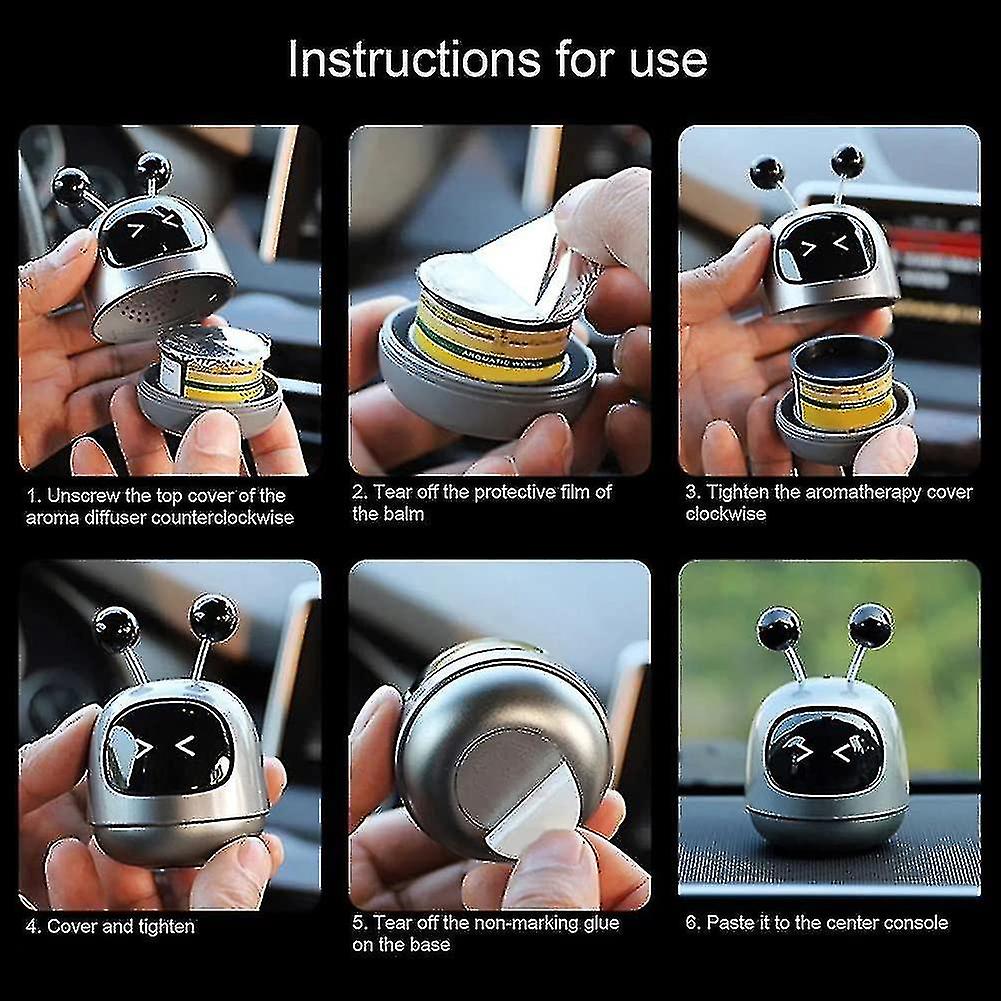 High Quality Car Dashboard Diffuser(grey， Cologne Fragrance)， Robot Air Diffuser Ornament Car Interior Decoration Accessories For Table Bedroom Living