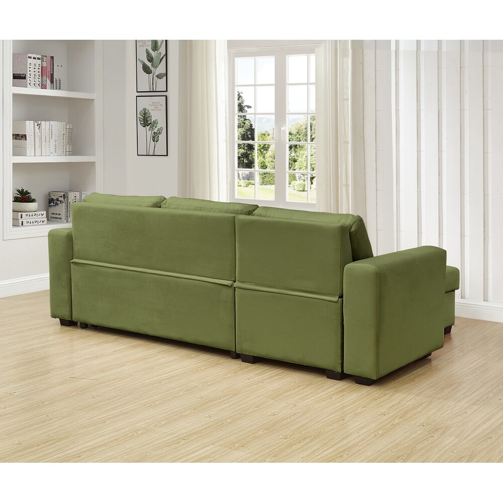 Velvet Reversible Sofabed Sectional Sofa   Chaise   91\