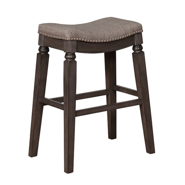 Nailhead Fabric Upholstered Counter Stool with Saddle Seat， Set of 2， Gray - 25 H x 15 W x 21.8 L Inches