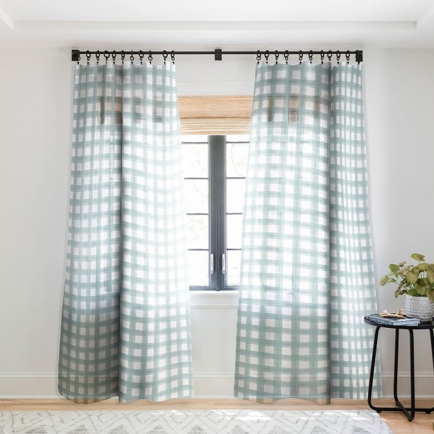 Little Arrow Design Co Watercolor Plaid Dusty Blue Single Panel Sheer Window Curtain Deny Designs