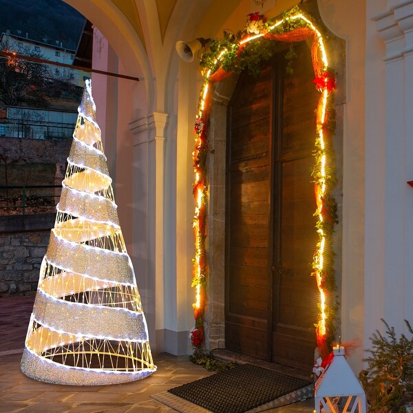 Costway 5FT Prelit Christmas Cone Tree with 300 Warm White and 250 Cold