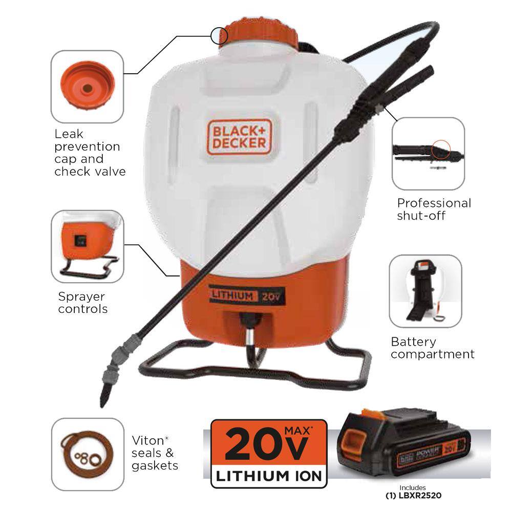 BLACK+DECKER 4 Gal. Black and Decker Battery Powered Backpack Sprayer 190657