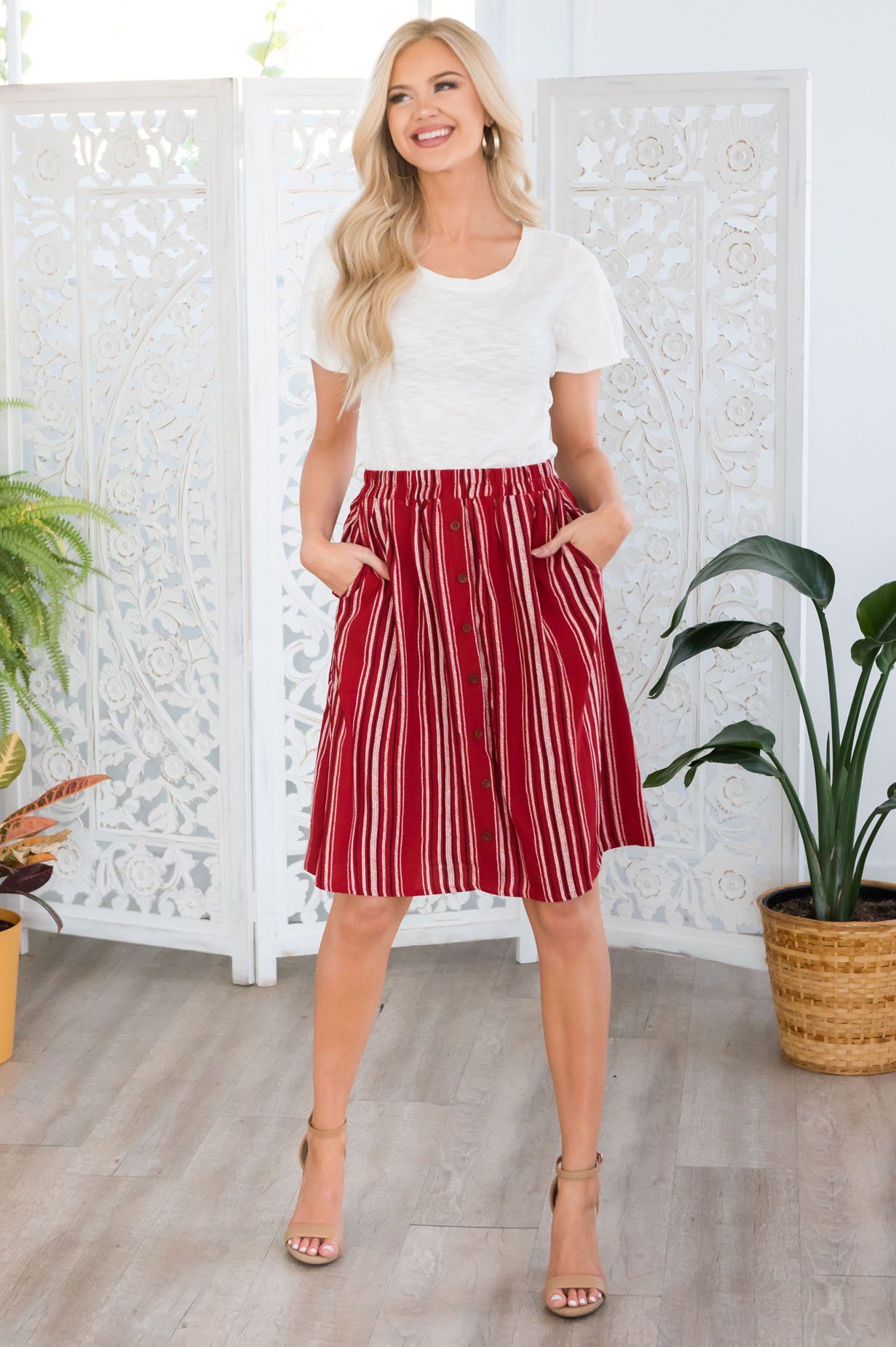 Burst Of Joy Striped Button Skirt