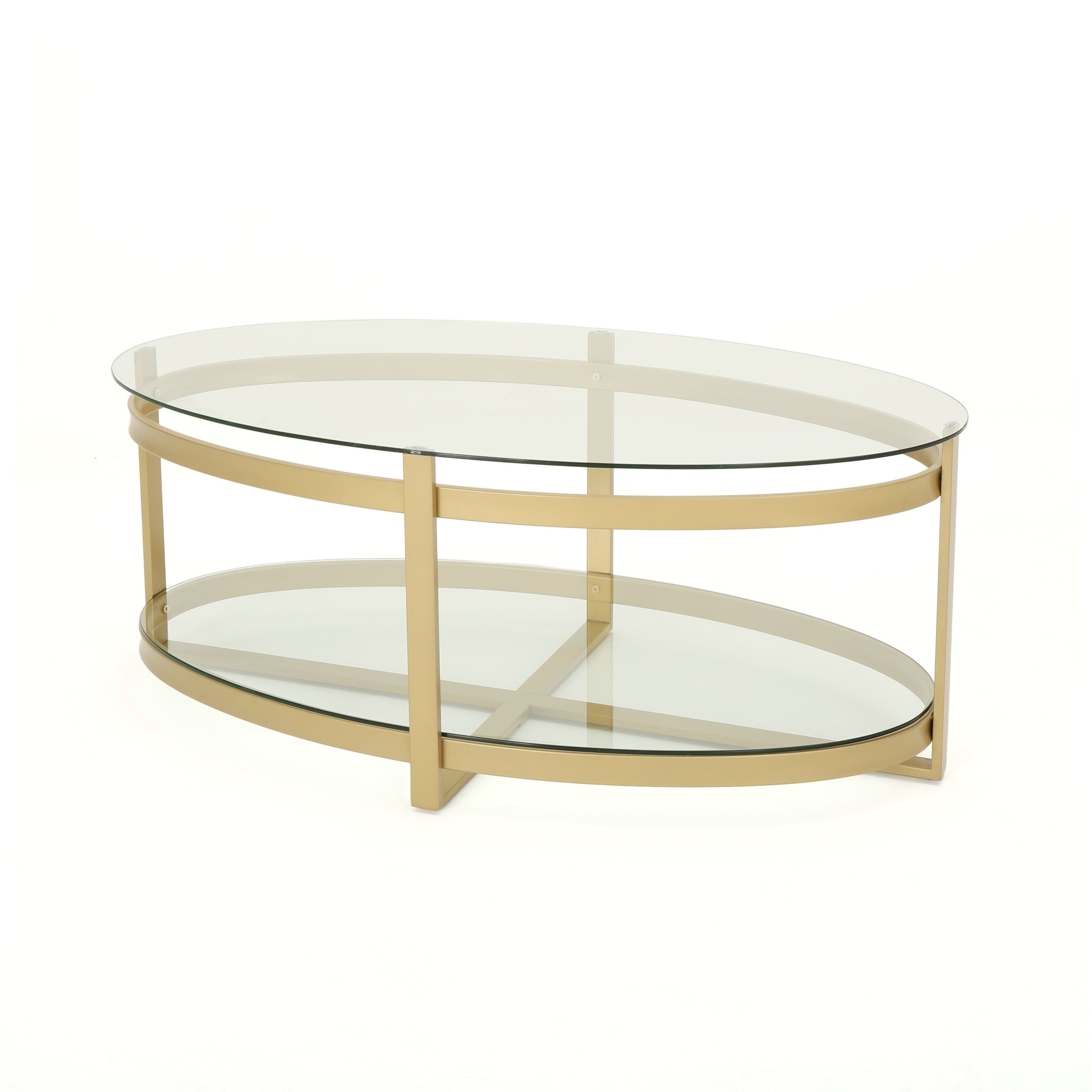 Peterborough Modern Glam Tempered Glass Oval Coffee Table with Iron Frame