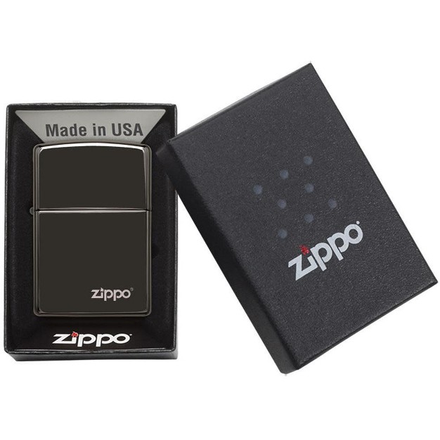 Zippo Classic High Polish Black Zippo Logo Windproof Lighter