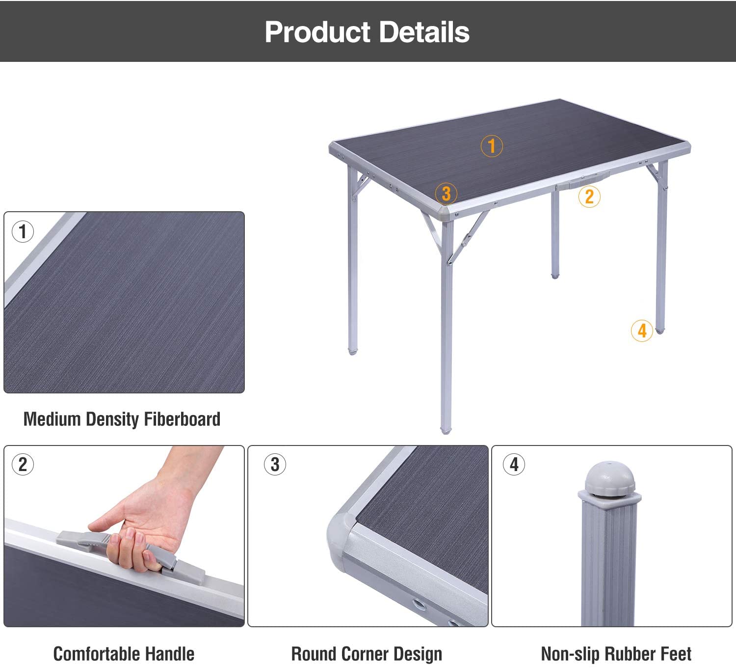 REDCAMP Durable Aluminum Folding Table for Camping Set of 2， Lightweight Portable Picnic Table with Collapsible Legs and Handle， Great for Outdoor Indoor