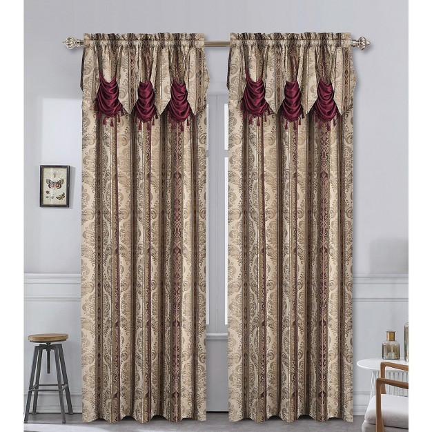 Kate Aurora 2 Piece Red Burgundy amp Taupe Complete Damask Window Curtain Panels 56 In W X 84 In L Burgundy