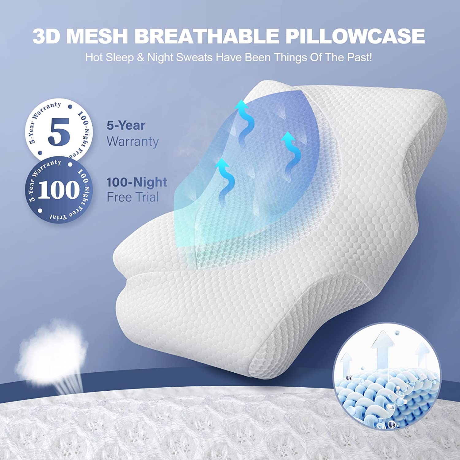 ALLJOYRR Adjustable Cervical Pillow for Neck Pain Relief, Hollow Contour Memory Foam Pillows Plus Support, Odorless Orthopedic Bed Pillows for Sleeping, Shoulder Pillow for Side Back Stomach Sleeper