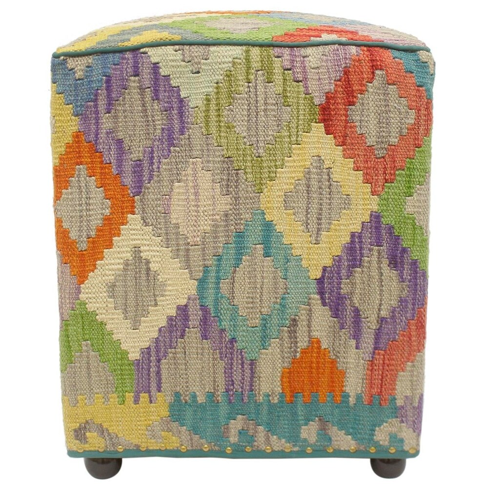 Boho Chic Hinton Handmade Kilim Upholstered Ottoman