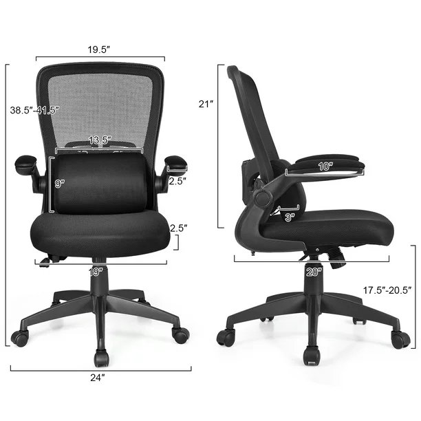 Costway Mesh Office Chair Adjustable HeightandLumbar Support Flip up Armrest Black