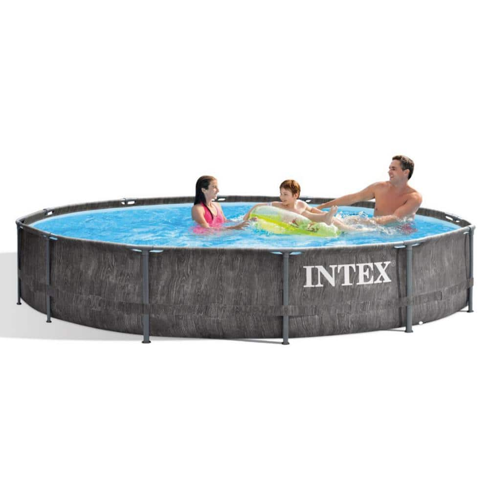 INTEX Greywood Prism 12 ft. Round 30 in. Deep Metal Frame Above Ground Swimming Pool 26749ST