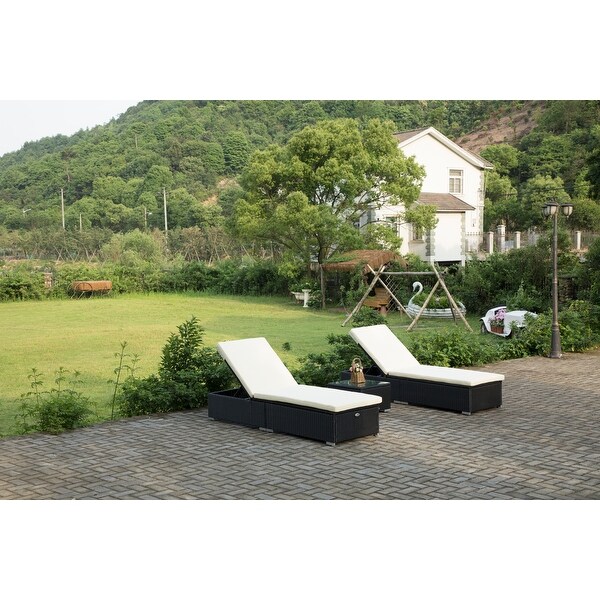 1Pcs Patio Rattan Adjustable Reclining Chaise Lounge with Cushion