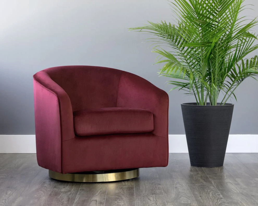 Seymour Swivel Lounge Chair   Gold   Burgundy Sky   Contemporary   Armchairs And Accent Chairs   by Rustic Home Furniture Deco  Houzz