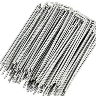 Agfabric 1.57 in. x 4 in. Galvanized Landscape Staples Stake 11-Gauge Silver Metal Weedmat Stake Pins (100-Pack) WP340100100P