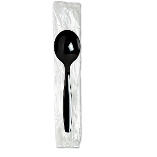 Dixie Individually Wrapped Heavyweight Soup Spoons， Polystyrene， Black， 1，000/Carton (SH53C7)