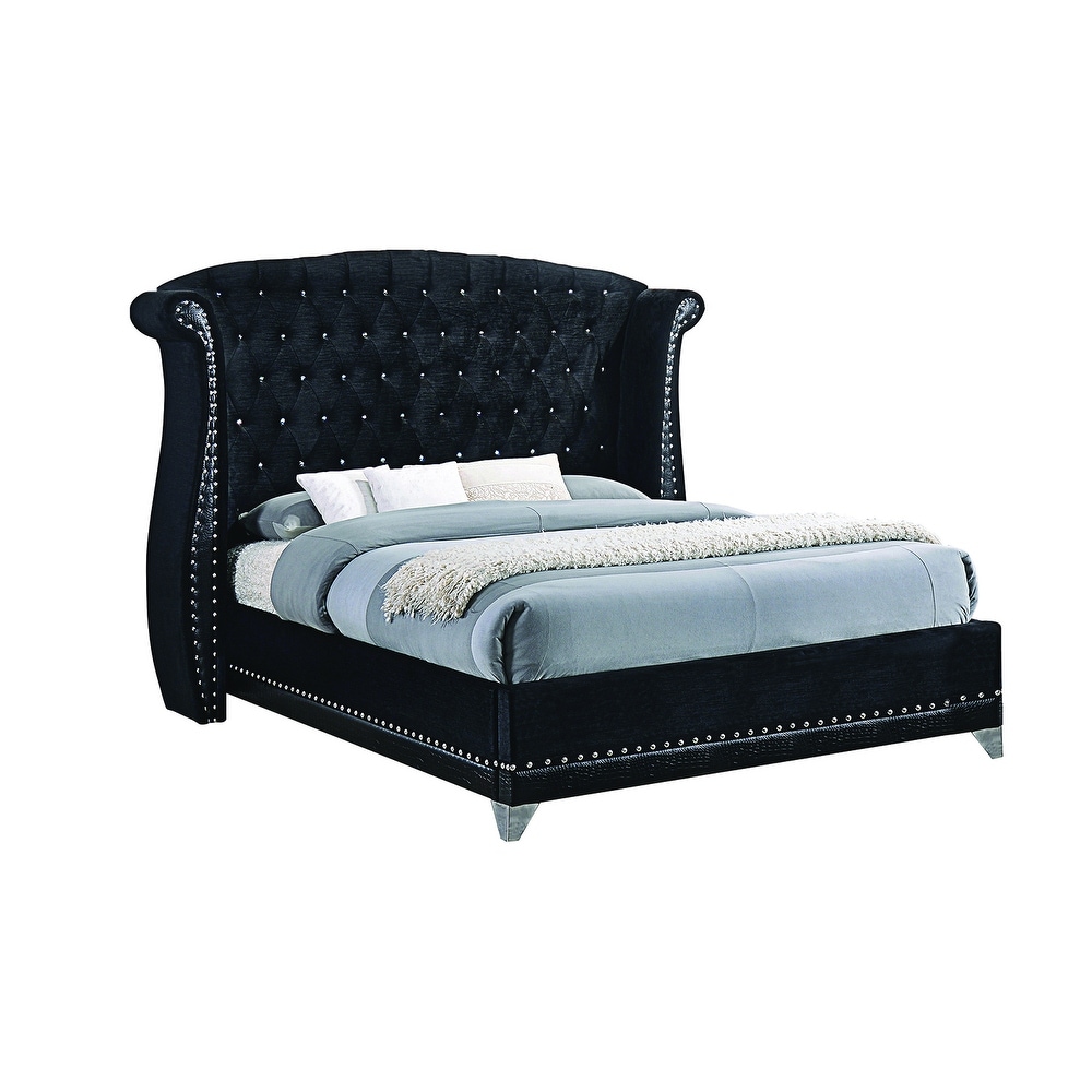 Tufted Velvet Upholstered Bed  Black