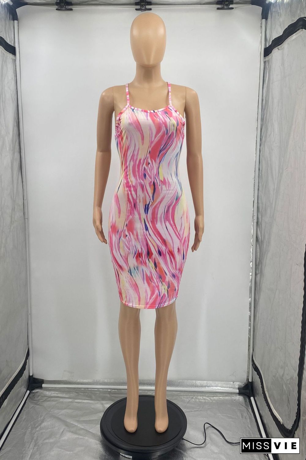 Tie Dye Print Bodycon Backless Sexy Slip Dress