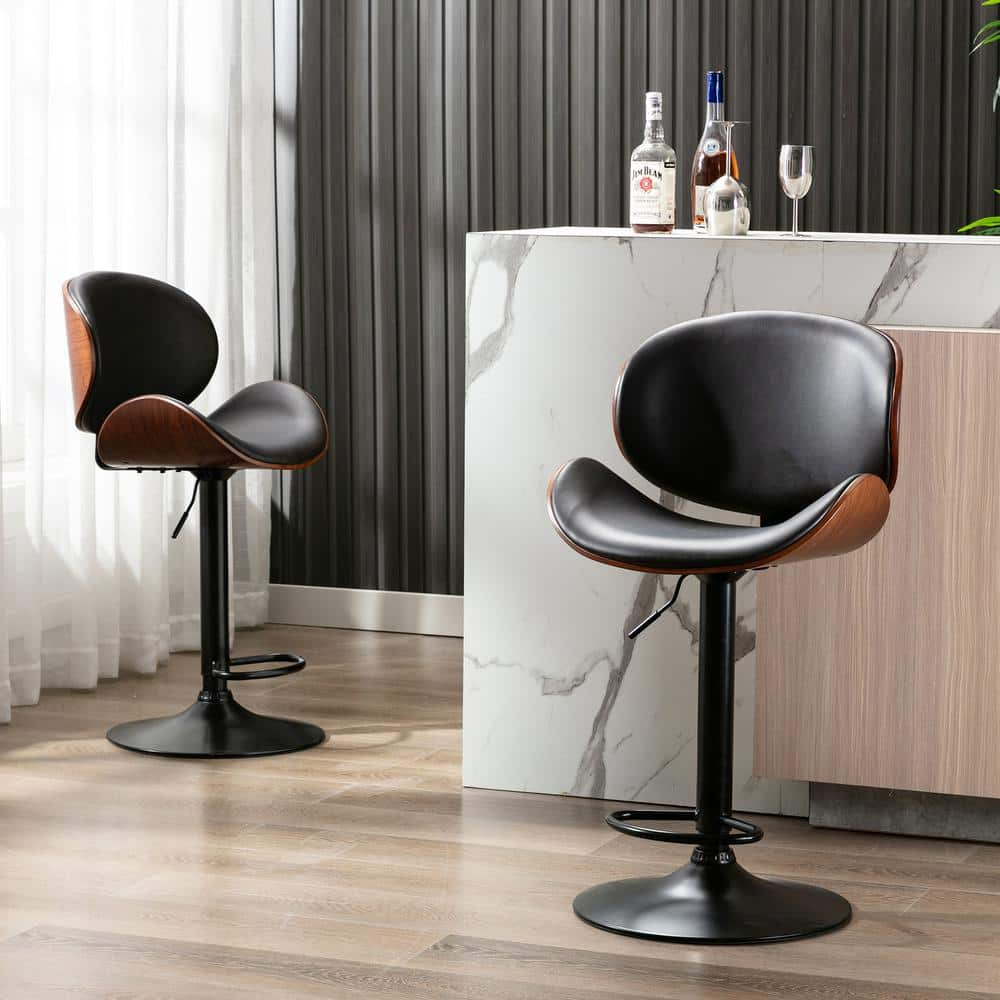 46 in height Black Pu Wanut Wood Back Mental frame Stool height 28.74 in Bentwood Adjustable Bar Stools HM21222002