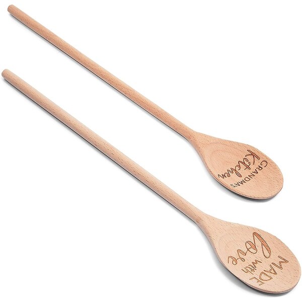 Wooden Serving Spoon Gift Set， Grandmas Kitchen， Made with Love (14 In， 2 Pack)