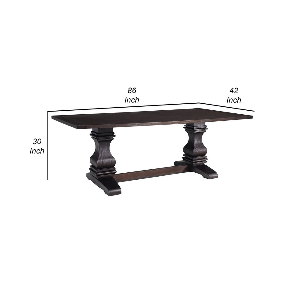 86 Inch Dining Table  Turned Legs  Double Pedestal  Rustic Espresso Brown