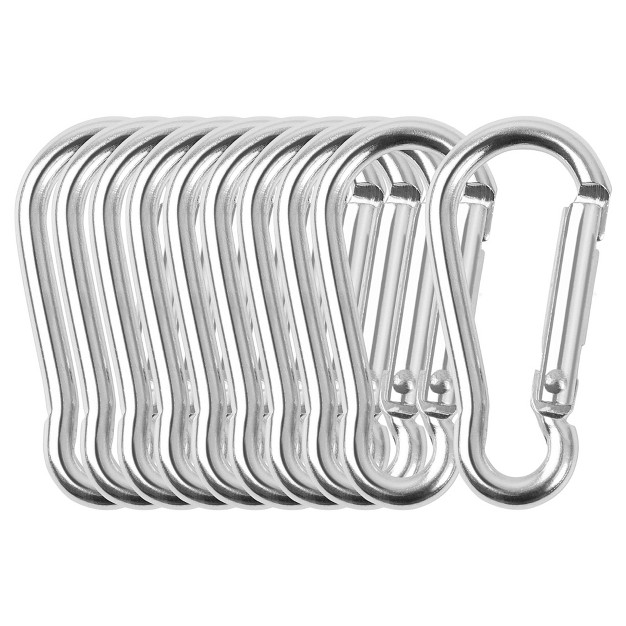 Unique Bargains Long Spring Loaded Lock Alloy Carabiner Silver Tone 60mm 10 Pcs