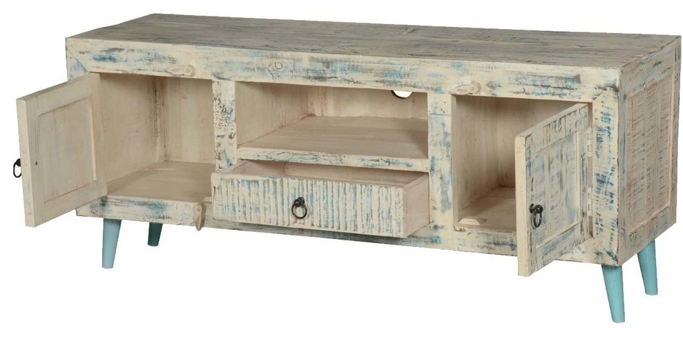 Cape White Washed Reclaimed Wood TV Stand Rustic Media Console Cabinet   Midcentury   Entertainment Centers And Tv Stands   by Sierra Living Concepts Inc  Houzz