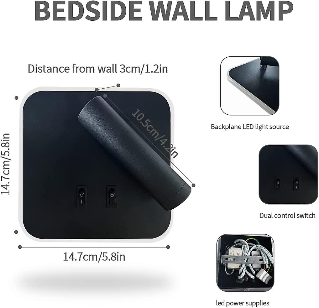 12w Led Indoor Modern Down Wall Light， Aluminum Two Modes Brightness Wall Sconce For Bedroom， Living Room， Stairwell， Hallway， Warm White (black)