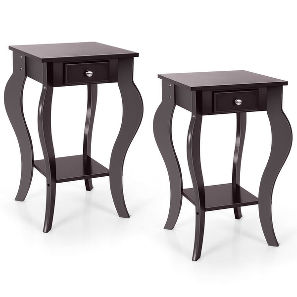 Gymax 2PCS End Table Accent Side Table Nightstand w/ Drawer and Bottom