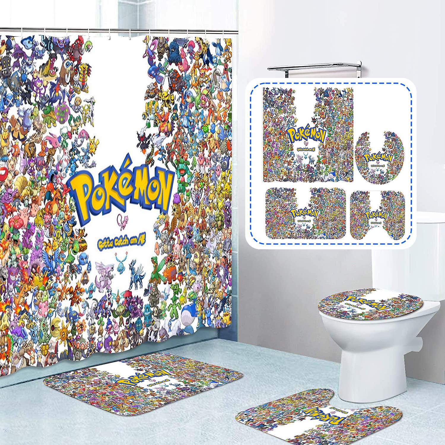 Born Pretty Pokemon Pikachu Charmander Kawaii Anime Cartoon Bathroom Curtains Shower Curtain Set Waterproof Anti-mould Polyester Decor