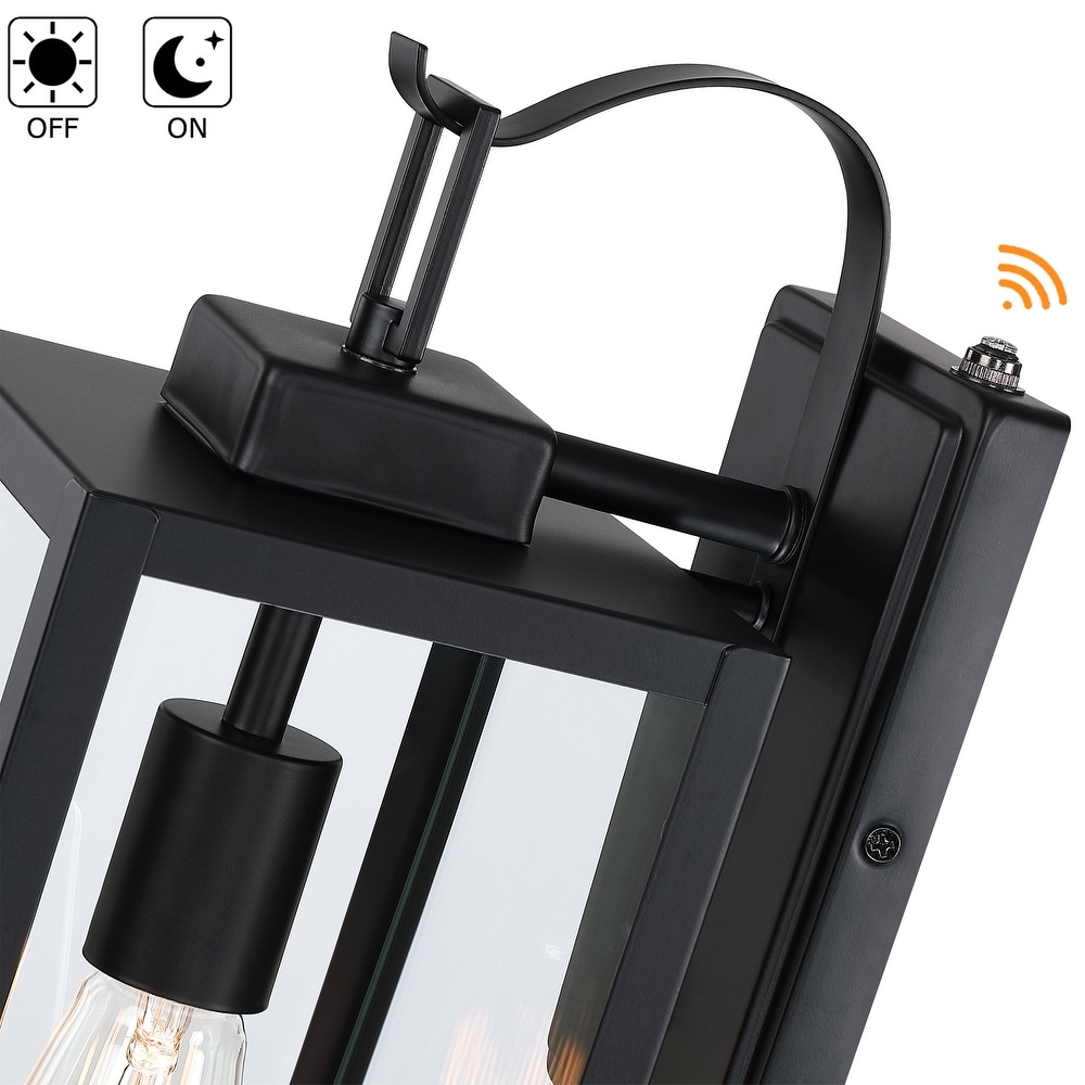 2 pack 17.7 in. 1 Light Matte Black Outdoor Wall Lantern Sconce with Clear Glass（Dusk to Dawn could be chosen）