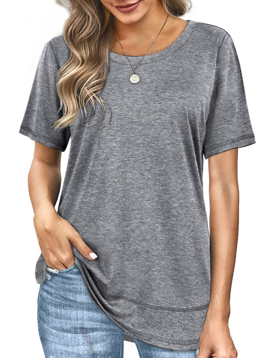 Round Neck Casual Loose Solid Color Short-sleeved T-shirt