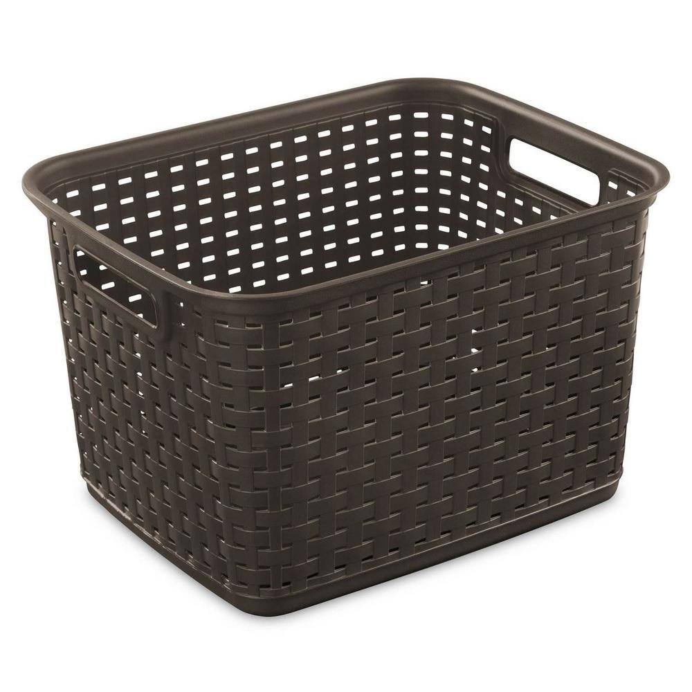 Sterilite 12736 Tall Wicker Weave Plastic Laundry Storage Basket Brown (6 Pack) 6 x 12736P06