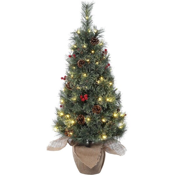 Christmas Tree，3ft PreLit Mini Christmas Tree with 78 Warm White LED Lights