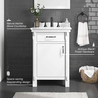 Home Decorators Collection Bellington 24 in. W x 22 in. D x 34.5 in. H Bath Vanity in White with White Engineered Stone Top Bellington 24W