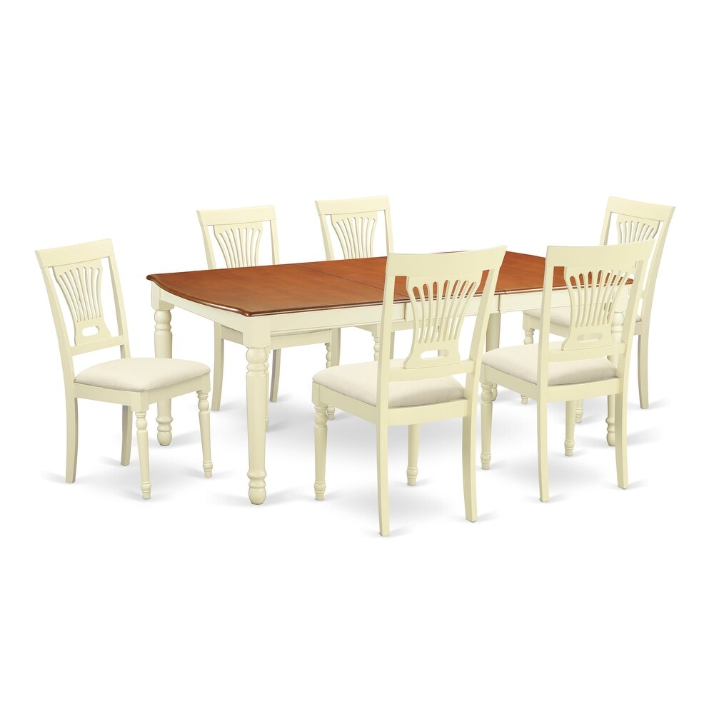 East West Furniture 7 Piece Dining Room Table Set  a Rectangle Table and 6 Dining Chairs  Buttermilk   Cherry (Seat Option)