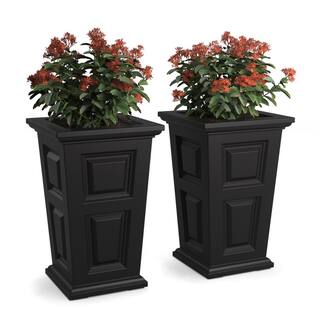 Mayne Wyndham 24 in. Tall Self-Watering Black Polyethylene Planter (2-Pack) 7829-B