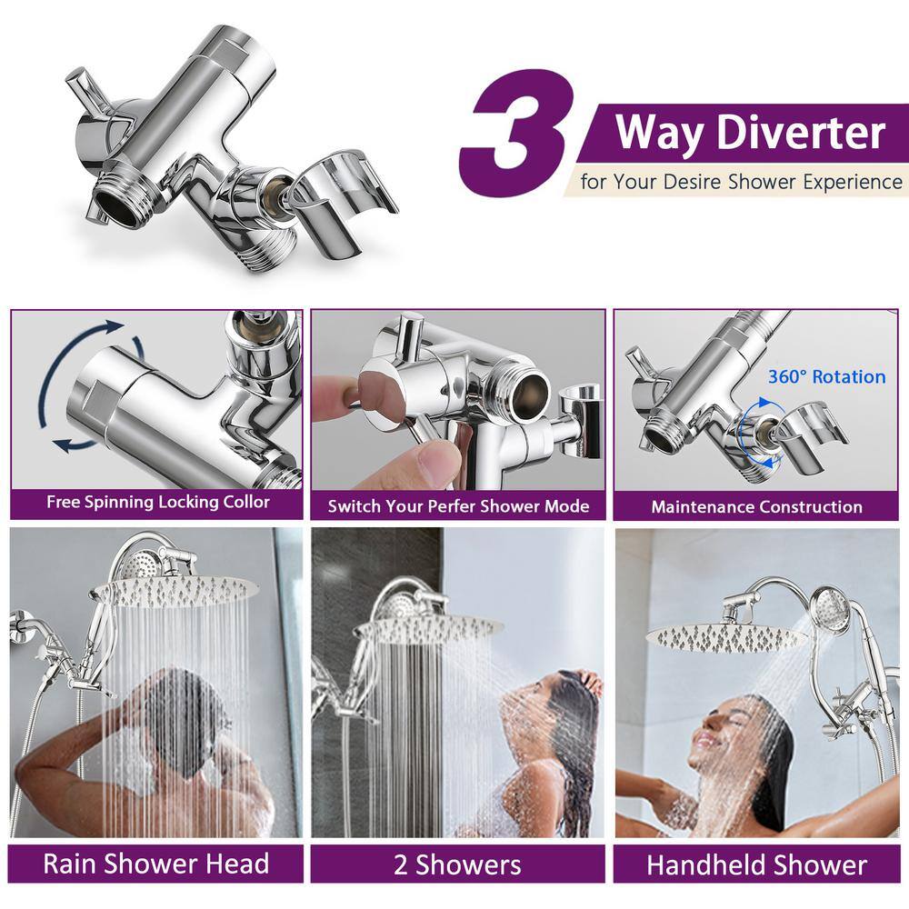 YASINU 2-Spray 12 in. Dual Shower Head Wall Mount Fixed and Handheld Shower Head 1.5 GPM in Chrome (Valve not Included) YNPAUL00438CH