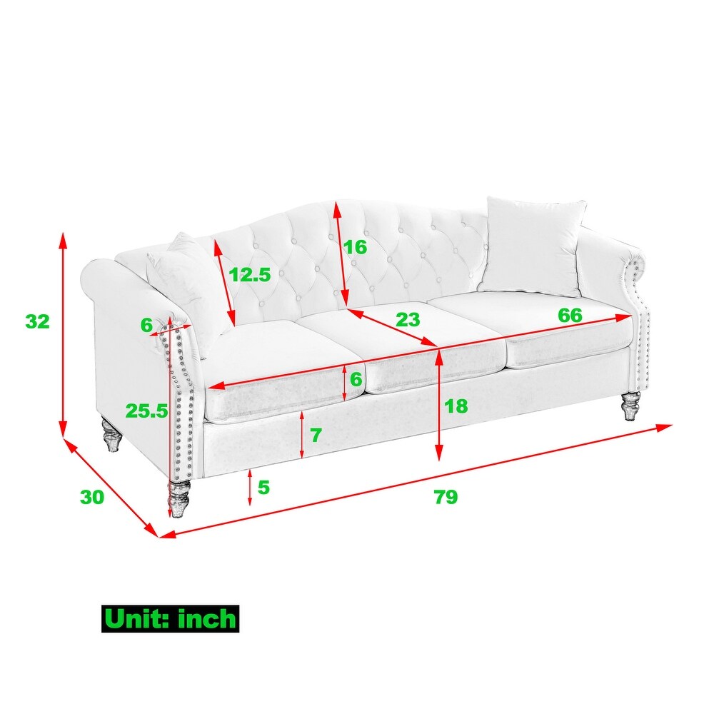 Velvet Upholstered Chesterfield Sofa Set w/Nailhead Tufted Back Sectional Sofa Set w/Flared Arms for Livingroom