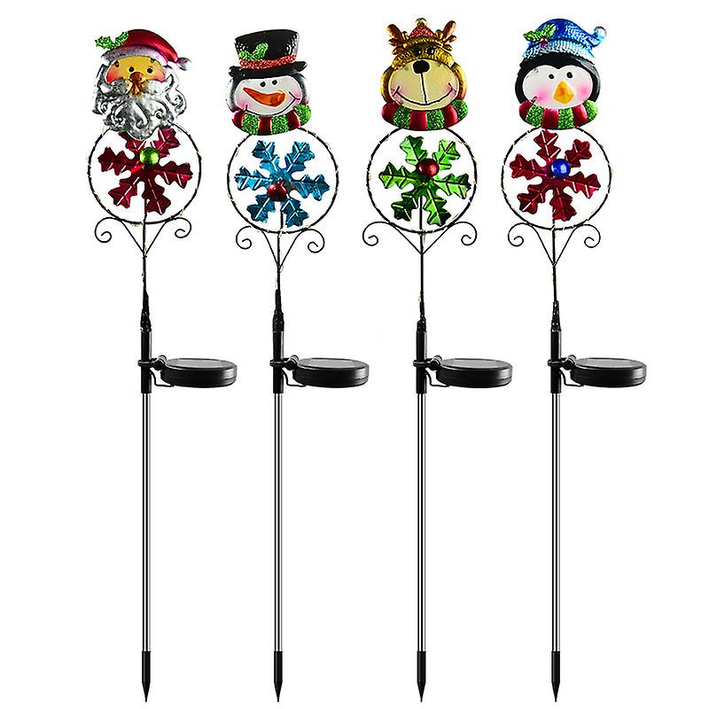 Miman Outdoor Solar Snowman And Snowflakes Garden Stake With Led Lights