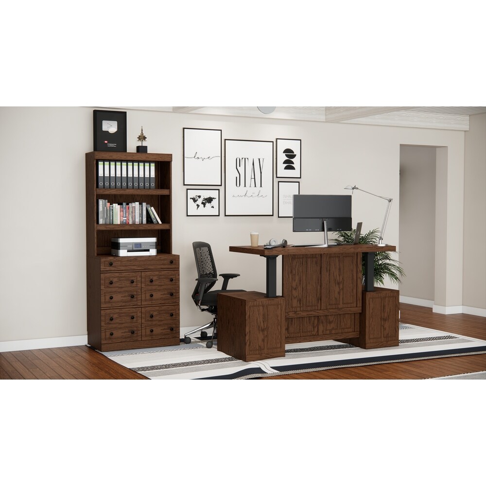 Windsor Sit Stand Storage Desk with File Drawer Bookcase