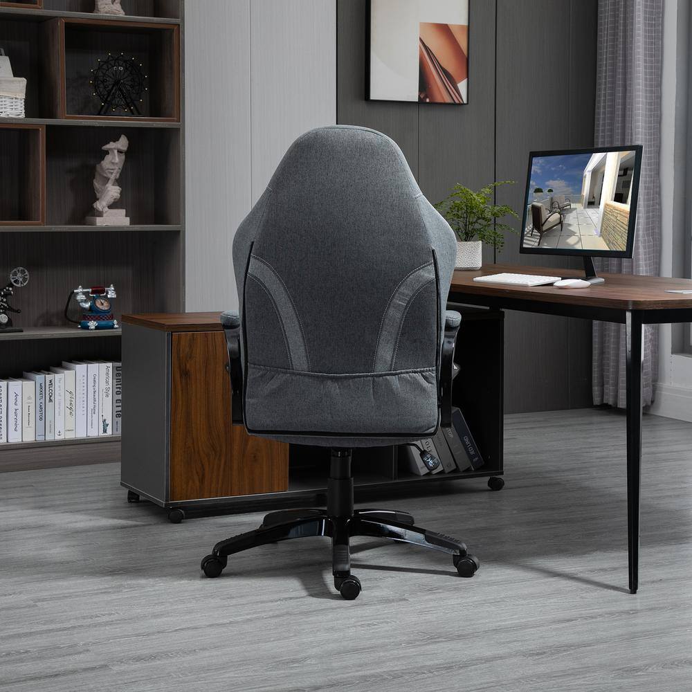 Vinsetto Grey, Ergonomic Home Office Chair High Back Task Computer Desk Chair with Padded Armrests, Linen Fabric, Swivel Wheels 921-239