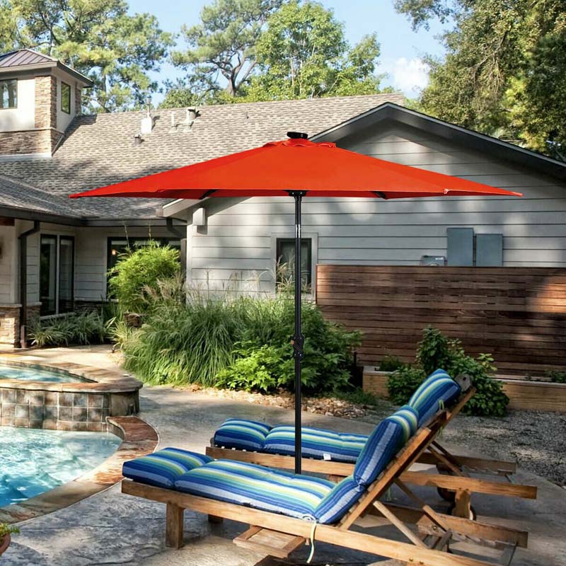 9 FT Tilt Outdoor Patio Umbrella with 18 Solar LED Lights & Crank, Table Umbrella for Pool Deck Backyard