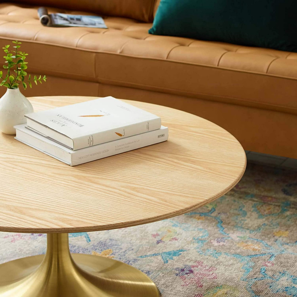 Modern Retro Coffee Table  Golden Pedestal Base and Round MDF Top   Farmhouse   Coffee Tables   by Declusia  Houzz