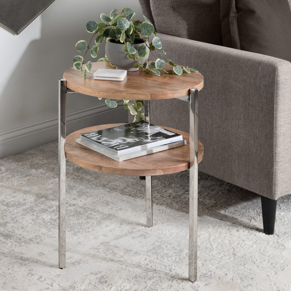 Lamaar Round Side Table  Natural/Silver 19x19x25   Contemporary   Side Tables And End Tables   by Uniek Inc.  Houzz