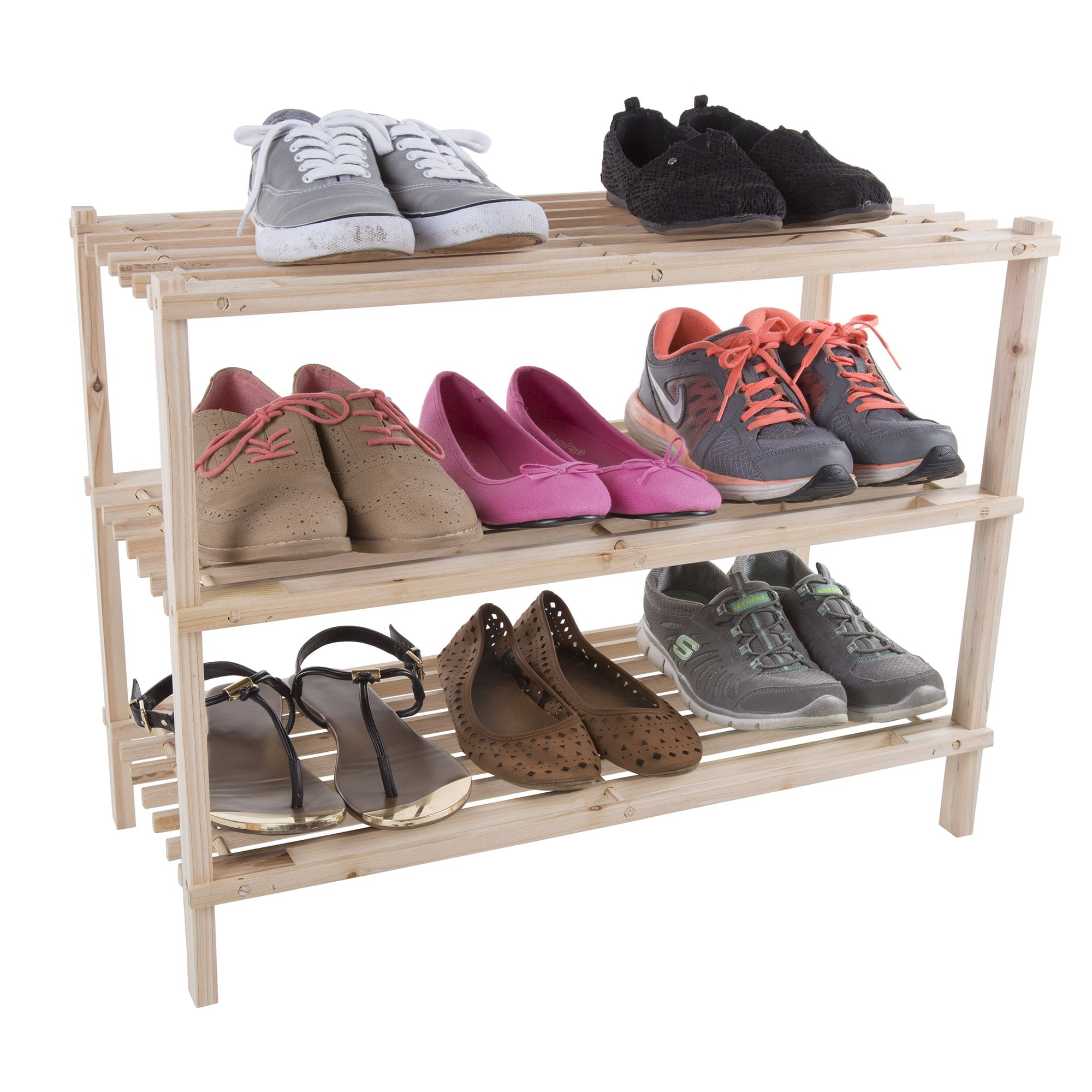 Lavish Home 3-Tier Stackable Space Saver Storage Bench Shoe Rack, Wood, Brown