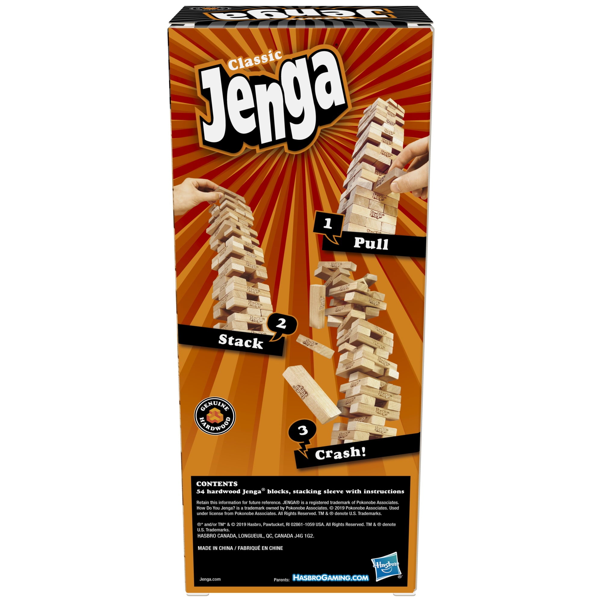 Jenga， Classic Game， Genuine Hardwood Blocks， Stacking Game for Kids Ages 6+