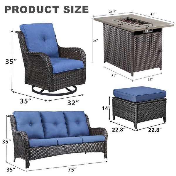 Patio Glider Chair Sofa with Fire Pit Table