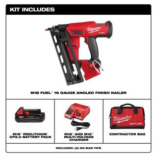 MW M18 FUEL 18-Volt Lithium-Ion Brushless Cordless Gen II 16-Gauge Angled Finish Nailer Kit with 2.0Ah Battery and Charger 2841-21CT