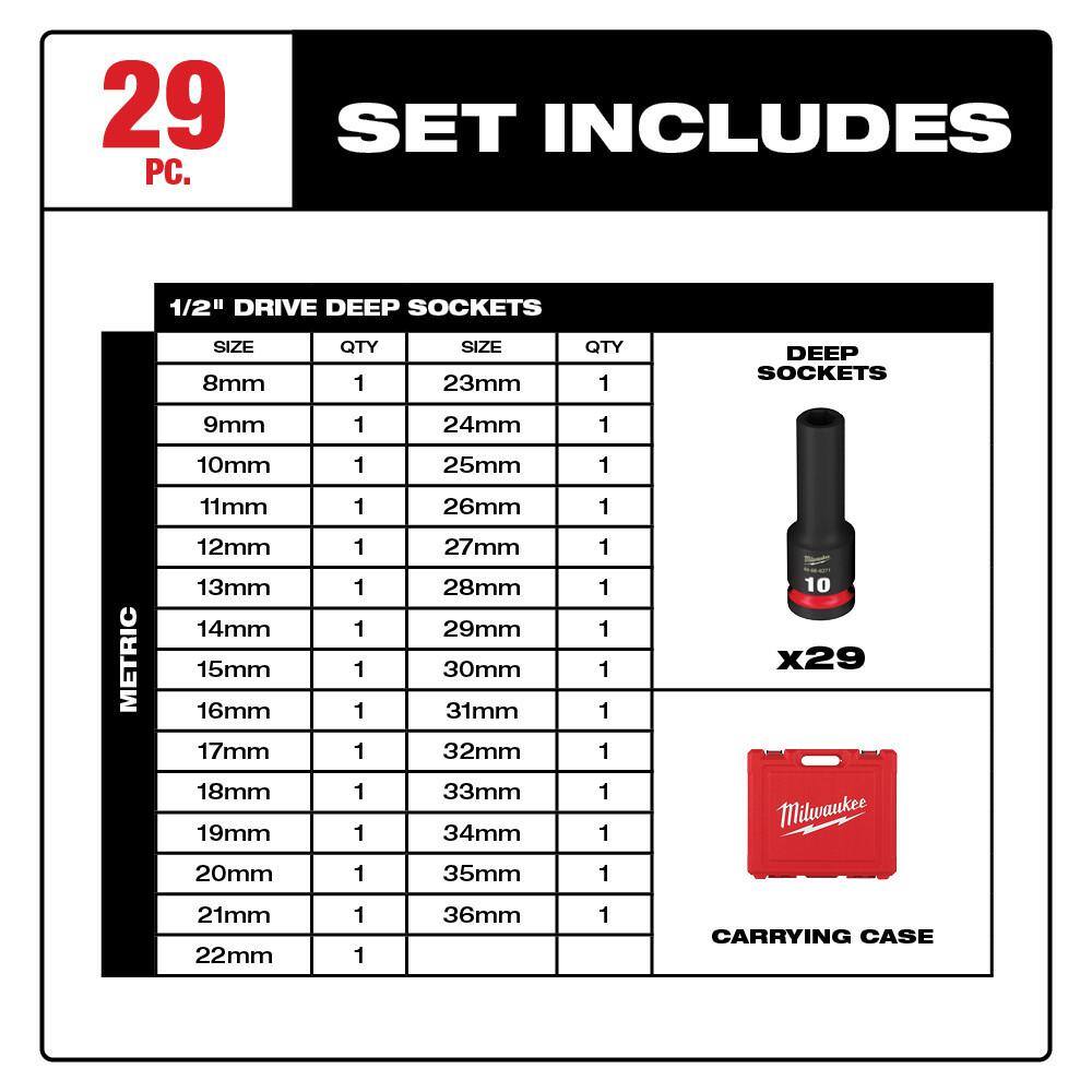 MW 12 in. Drive Ratchet and SHOCKWAVE 12 in. Drive Metric 6 Point Impact Socket Set (30-Piece) 48-22-9012-49-66-7015